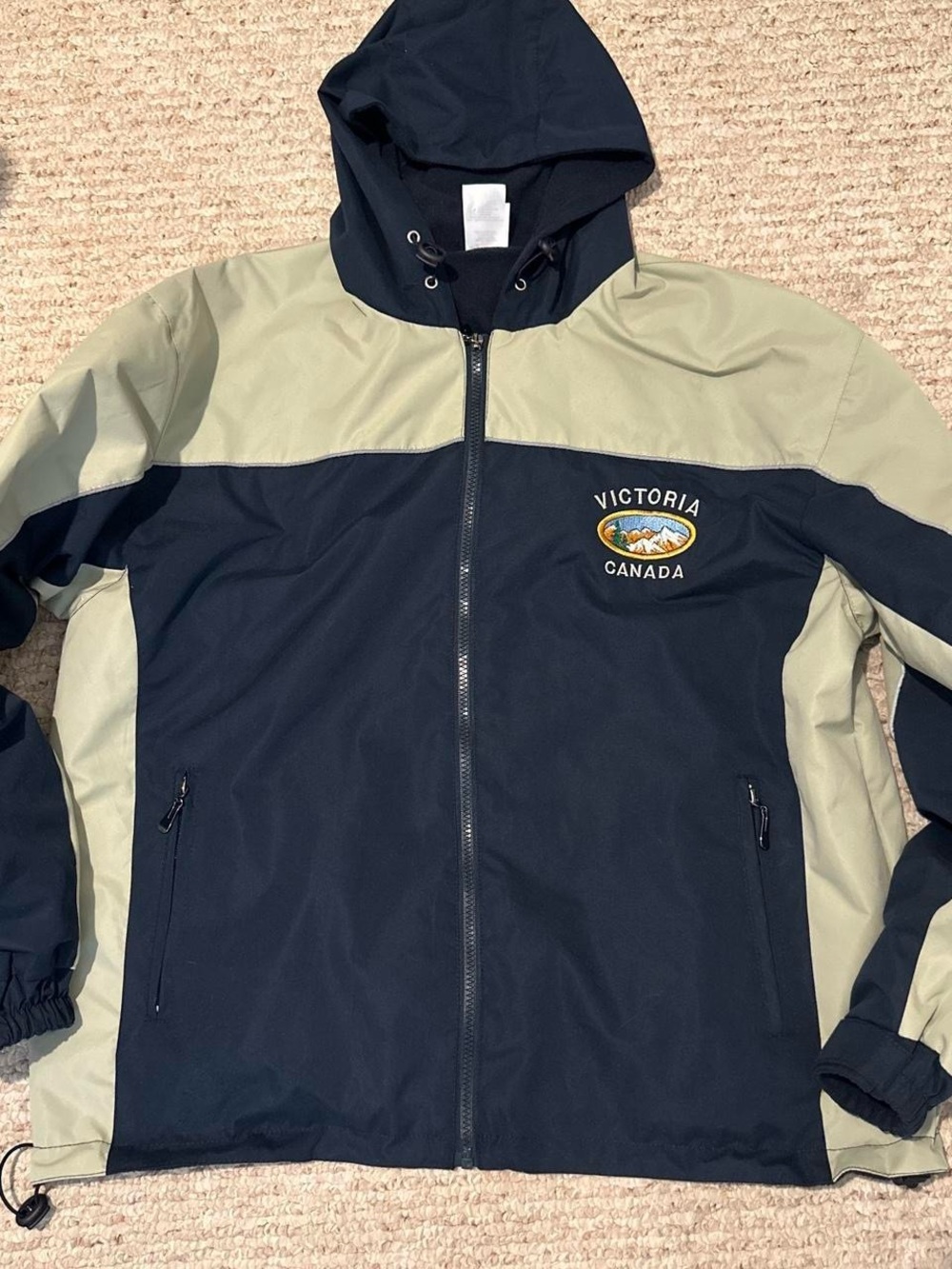 Crazy 8 Navy and Sage Hooded Windbreaker with Victoria Canada Patch
